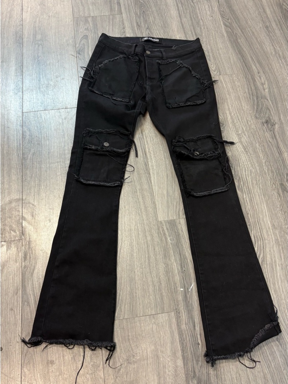 Valabasas Black Distressed Patch Flared Jeans